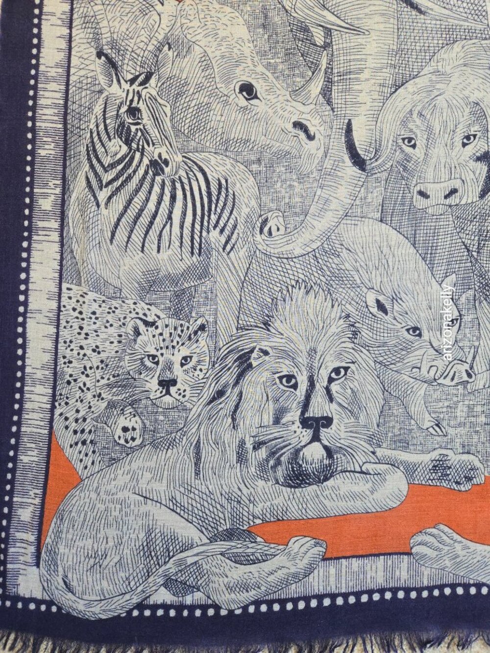NWOT Inouitoosh Wool Scarf Safari African Animals Elephant Lion Giraffe Zebra - Picture 5 of 12